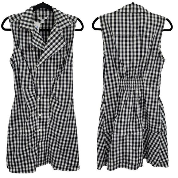 DEREK LAM 10 CROSBY Satina Sleeveless Shirtdress Picnic Plaid Pinup Black Sz 6 - Picture 1 of 12